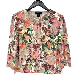 St John Embellished Metallic‎ Floral Jacquard Knit Cardigan 8 Evening Dressy